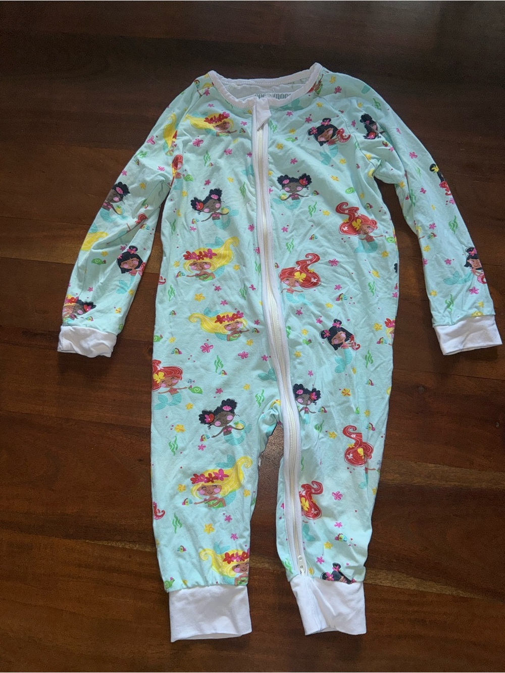 Light Blue Mermaid-Print Kids One-Piece Pajama Footie